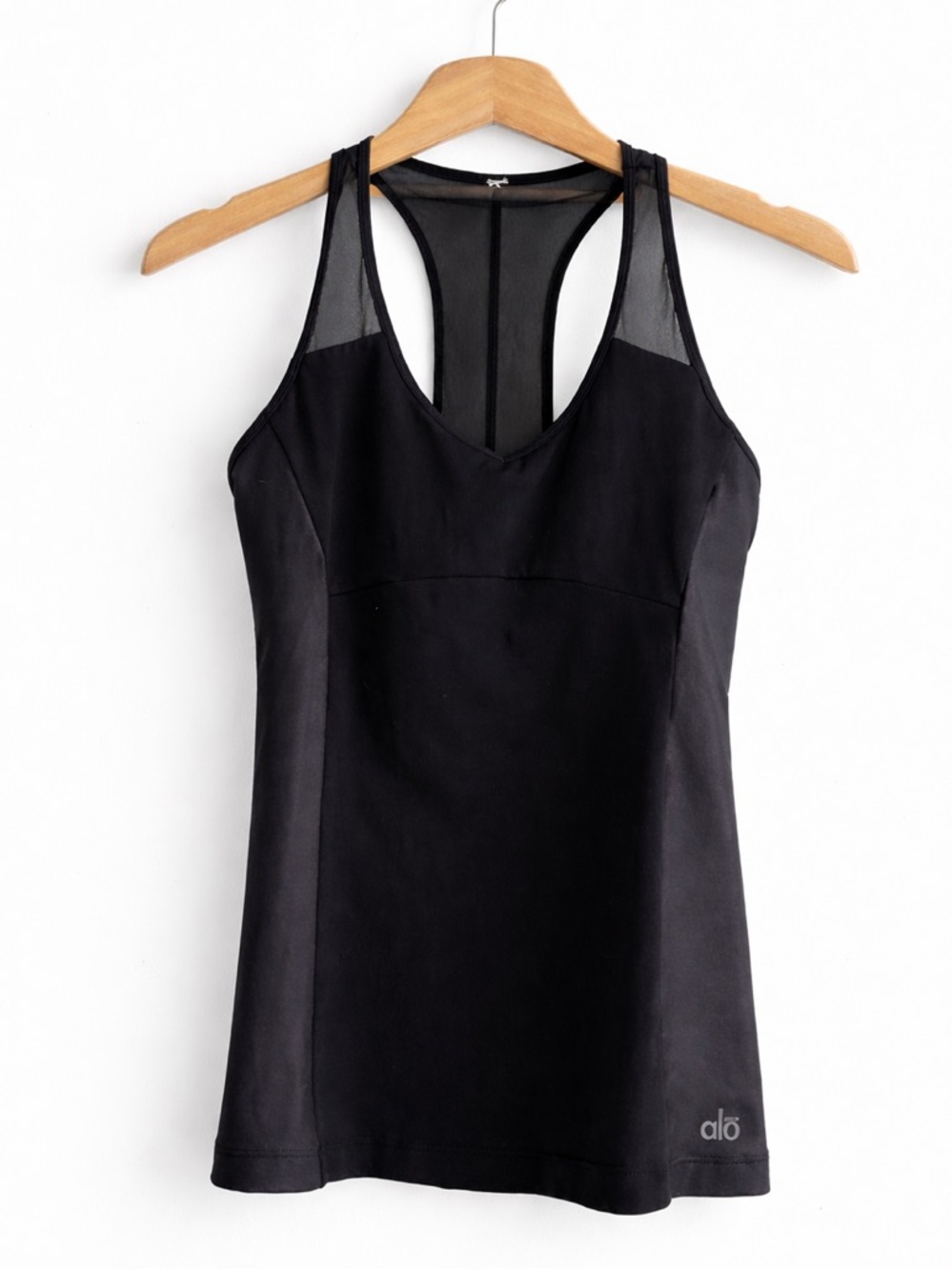 Alo Yoga Black Racerback Tank Mesh Panel Sleek Athleisure Top